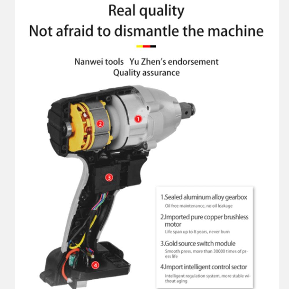 NANWEI Промышленный бесщеточный литиевый ключ 380N Аккумуляторный электрический ключ с высоким крутящим моментом Легкое снятие автомобильных шин