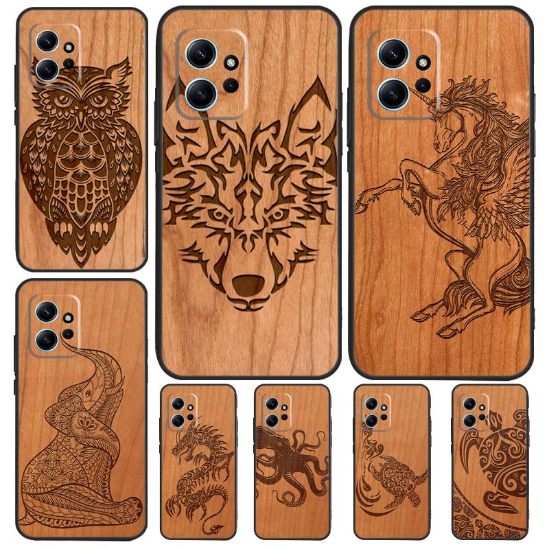 Turtle Elephant Dragon Wood Case For Xiaomi Redmi Note 12 11 10 9 Pro 12S 11S 10S 9S Back Cover For Redmi 12 9C 10C 12C
