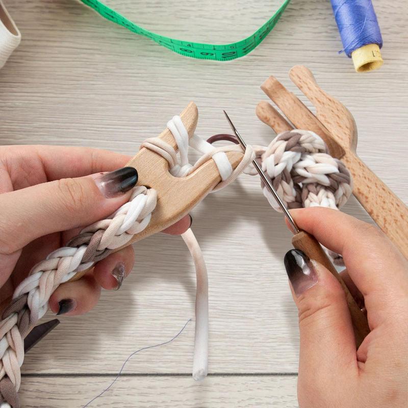 Инструмент для плетеных шнуров 4 шт. Инструменты для плетения для DIY-вязания и рукоделия Портативный набор вязальных вилок с иглой с большим ушком Деревянная вилка-плетенка и