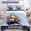 3pcs Custom Name sailboat Bedding Set Duvet Cover Closure Includes 1 Duvet Cover & 2 Pillowcases, Soft and Comfortable for All Seasons.