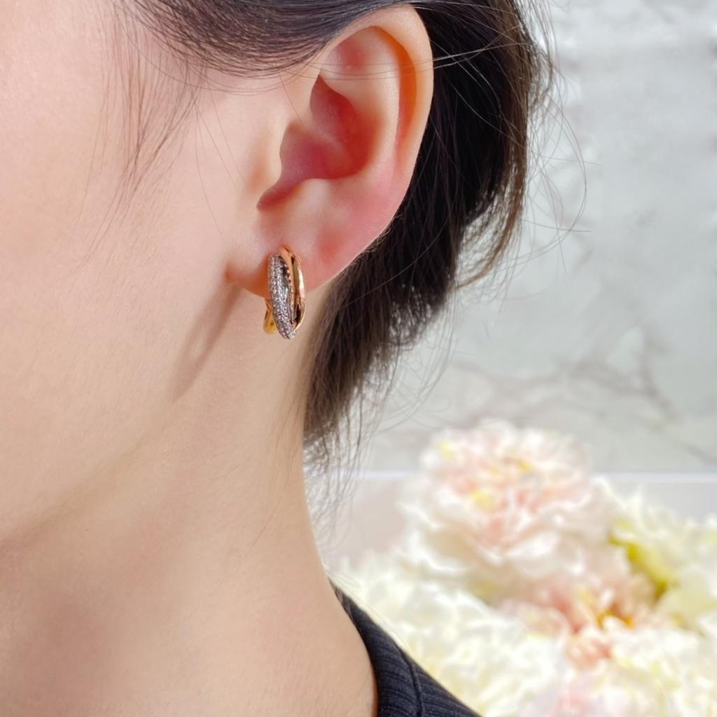 Серьги-кольца с бриллиантами, покрытые 18-каратным золотом, трехцветные серьги-пусеты с гальваническим разделением цветов, версия высокого качества Seiko