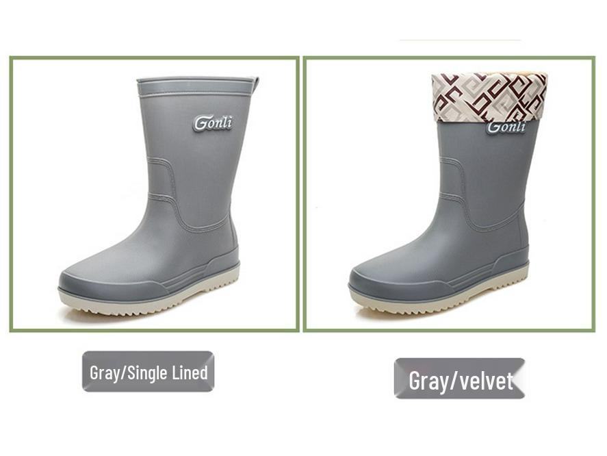 Женские модные водонепроницаемые резиновые сапоги до середины икры, на толстой нескользящей подошве, износостойкие, с плюшевой подкладкой для тепла