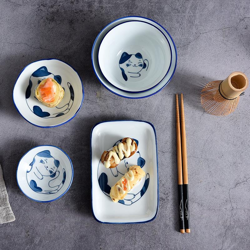 Наборы столовой посуды из сине-белого фарфора в японском стиле на одну персону для ужина включают миски, тарелку, палочки для еды, набор блюд, керамический подарочный набор из 6 предметов
