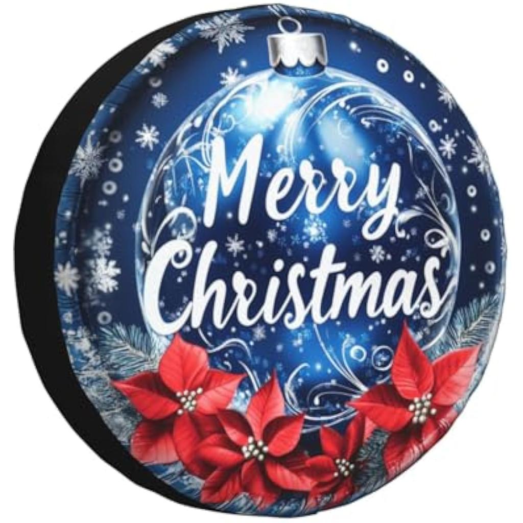 Merry Christmas Ornament Spare Tire Cover Weatherproof Polyester Wheel Protector for RV SUV Truck