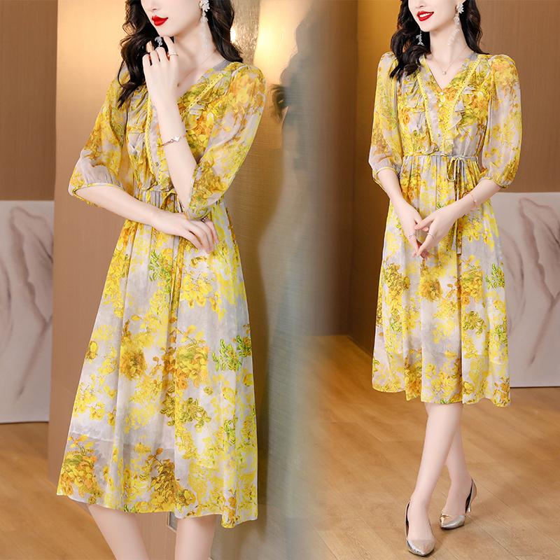 Женское платье, модные платья с v-образным вырезом, новые лоскутные платья с кружевным принтом и оборками в стиле пэчворк