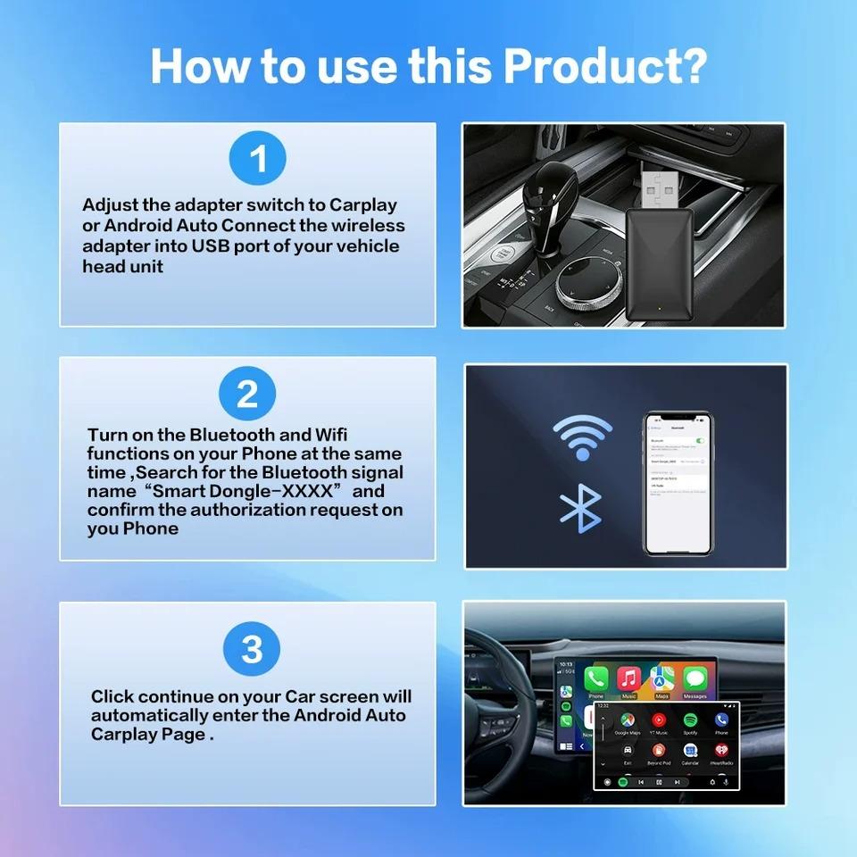НОВЫЙ беспроводной адаптер CarPlay, беспроводной автомобильный адаптер Android 2 в 1 для Mazda Subaru Citroen Mercedes Kia Ford Opel