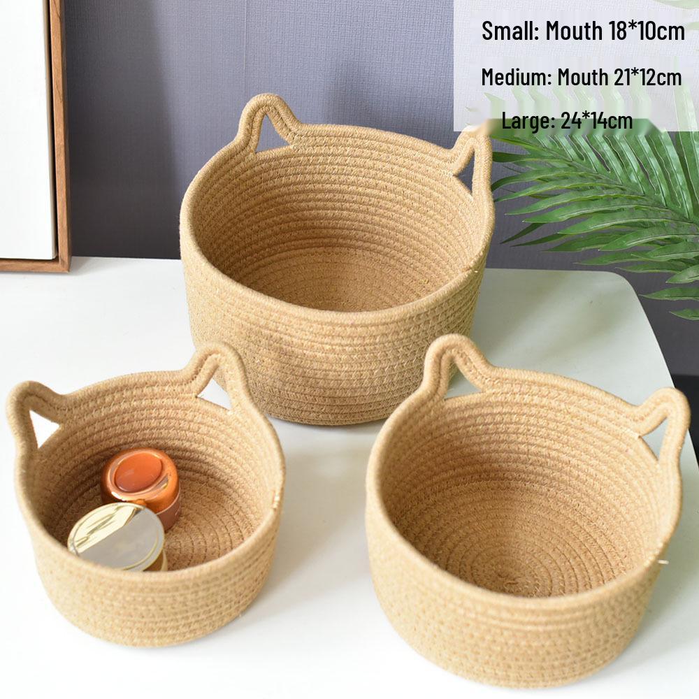 Round Cotton Rope Rattan Cat Ear Storage Basket