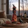 Autumn Home Decor Witch Figurine Statue, Resin Halloween Fall Tabletop Decor, Seasonal Mantle Display Shelf Ornament for Mantel Fireplace Desk Tiered
