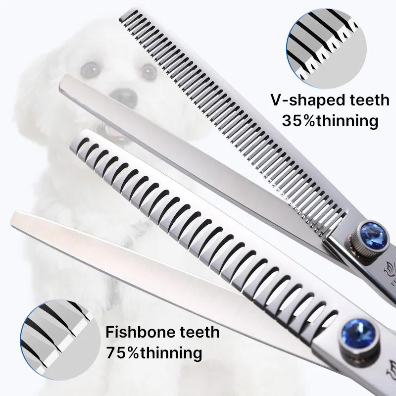 Fenice Professional 7.0/7.5/8 дюймов Сталь JP440C Ножницы для левой руки Синий бриллиант Двойной хвост Набор ножниц для ногтей для стрижки домашних собак