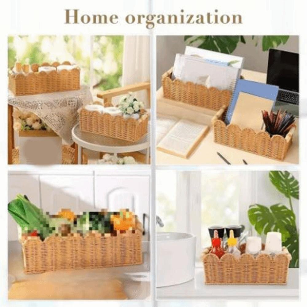 Rectangular Imitation Rattan Storage Basket Handwoven Cosmetic Storage Box Living Room