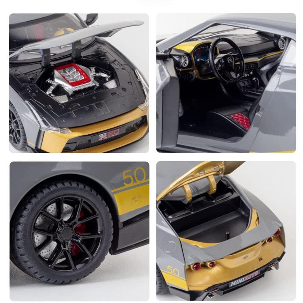 1:24 масштаба Nissan Skyline Ares GTR50 GT-R50, модель автомобиля из сплава, литье под давлением металла, звук, свет, автомобильные игрушки для детей, подарки