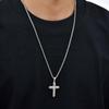 Vnox Stainless Steel 25.7x38.7mm Cross Pendant Necklace with Zircon Stones for Men Women Box Chain Punk Jewelry Gift Anniversary