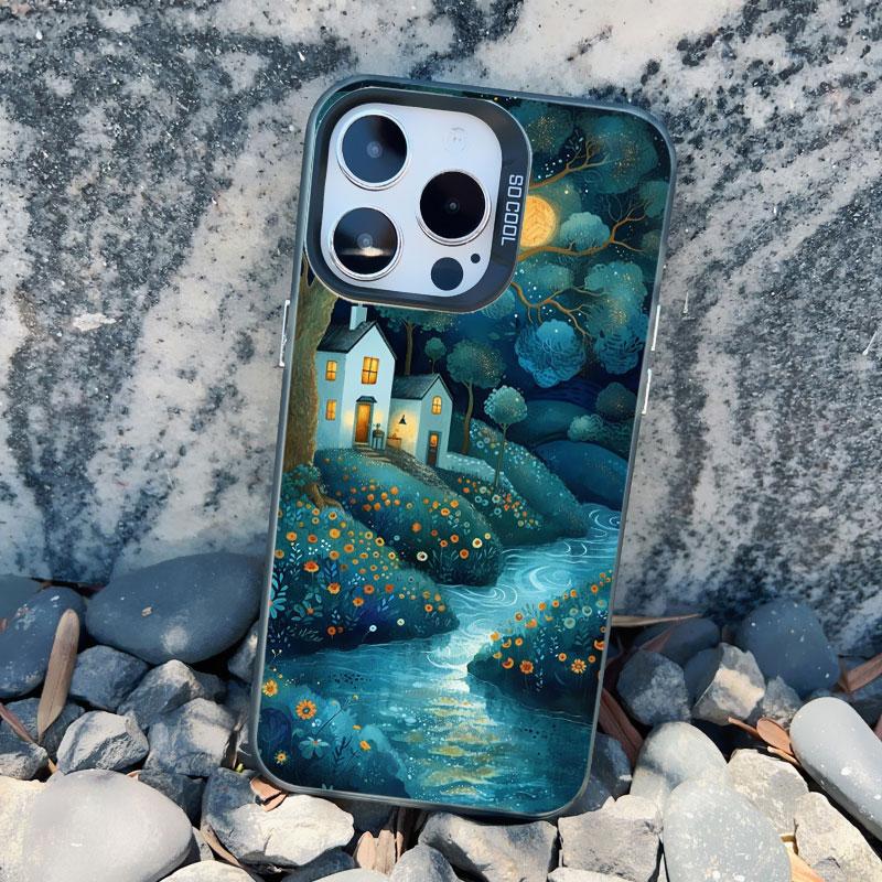 Forest Night starry Sky Tree Moon Phone Case For iphone 13 Mini 12 11 Pro Max 16 15 14 Pro Max Plus Shockproof Laser Back Covers