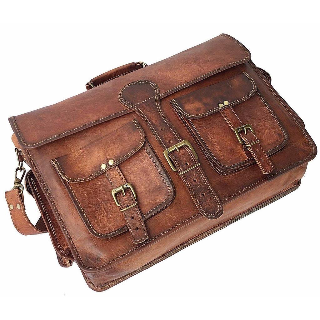 Men's Genuine Leather Vintage Laptop Documents Briefcase Satchel Messenger Bag