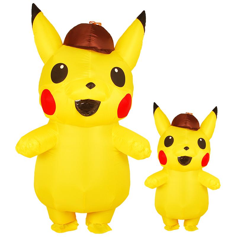 Adult Kids Mascot Detective Pikachu Inflatable Costume Cosplay Dress Halloween