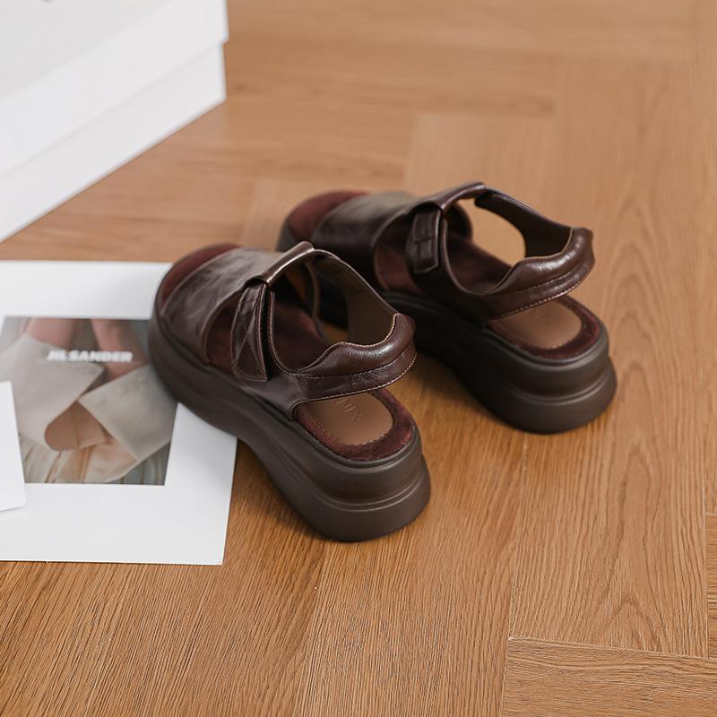 Британские ретро летние новые сандалии женские толстая подошва увеличивают рост, с открытым носком плоская подошва легкие, удобные в носке, не устают, сандалии женские