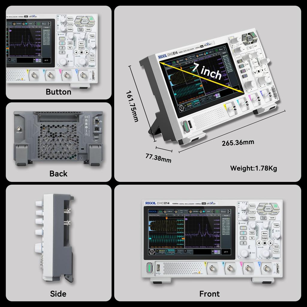 RIGOL Digital Oscilloscope 100MHz Bandwidth Vertical Resolution Maximum Sample Rate Waveform Capture Rate 4 Analog Channels 25Mpts Maximum Memory