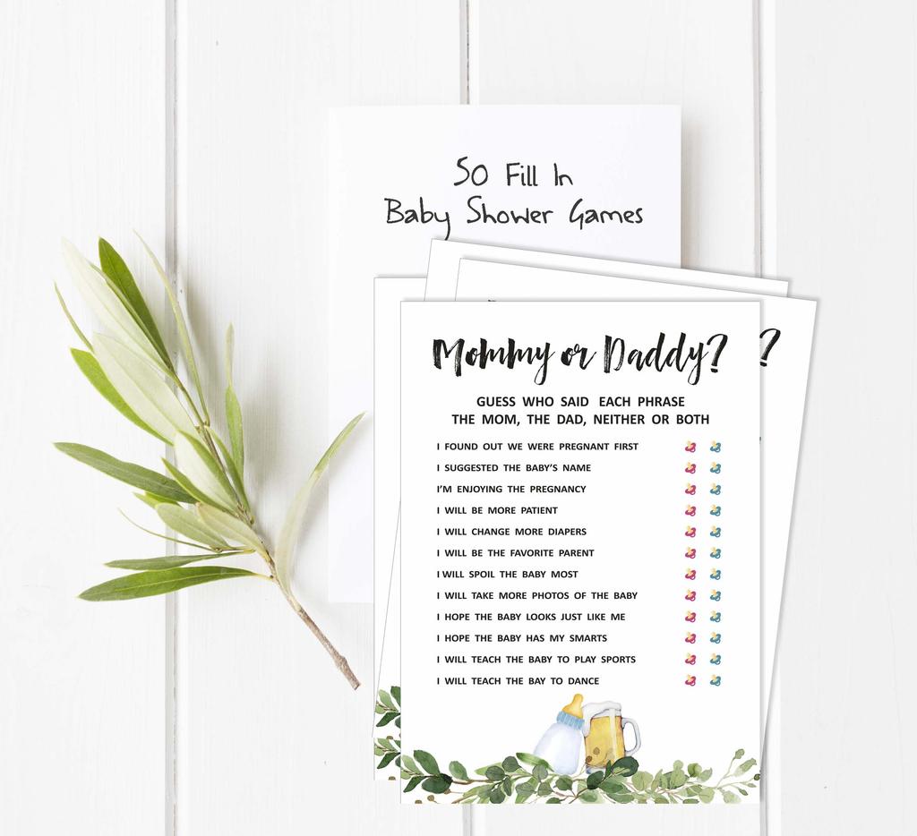 Inkdotpot Кто сказал это игра мама или папа 50 листов веселая игра для детского душа Приветствия гендерно-нейтральная вечеринка-8443