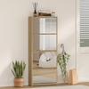 Narrow Shoe Cabinet with Mirror and 4 Tilting Doors for 12 Pairs of Shoes 63x17x146 cm Natural