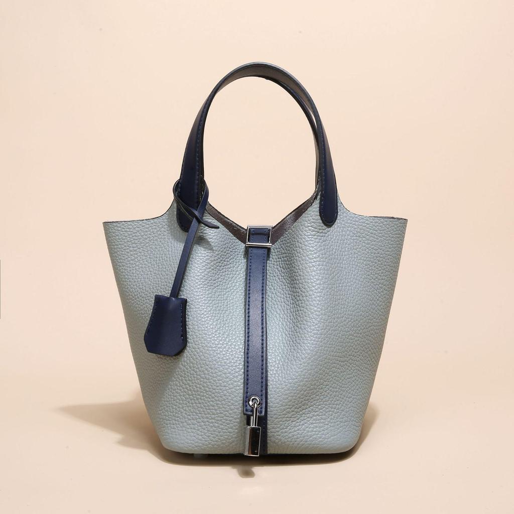 2024 Женская сумка-ведро из натуральной кожи с узором личи - Осенне-зимняя сумка-корзина для овощей