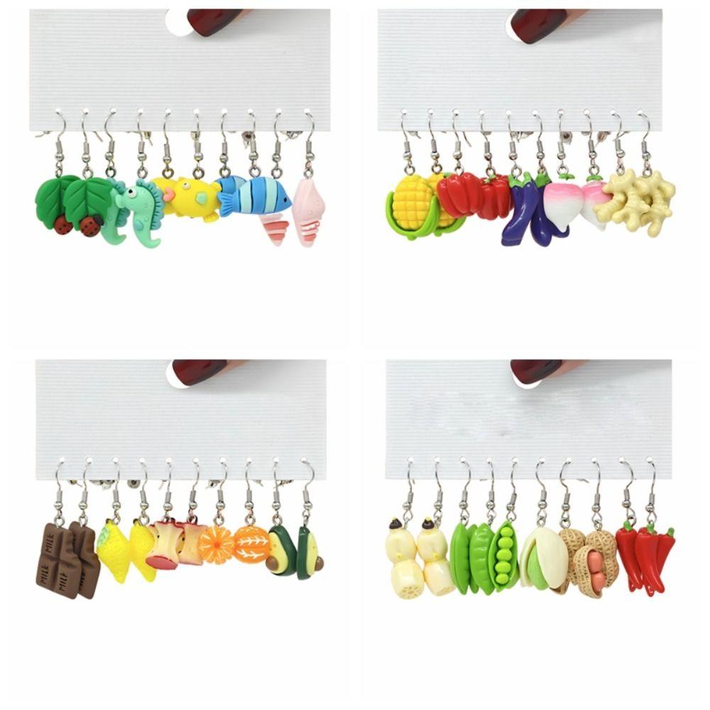 20 пар красочных серег-подвесок из смолы в виде овощей для женщин