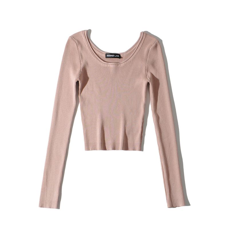 Za Export New Arrival Women's Clothing ZR Fashion Style Fashion High Waist Short Tight Double Round Neck Multi-Color Long Sleeves Knitwear