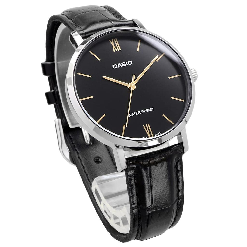 Casio Quartz Watch Black with Black Leather Overseas Model Women's LTP-VT01L-1B Band, [Used]
