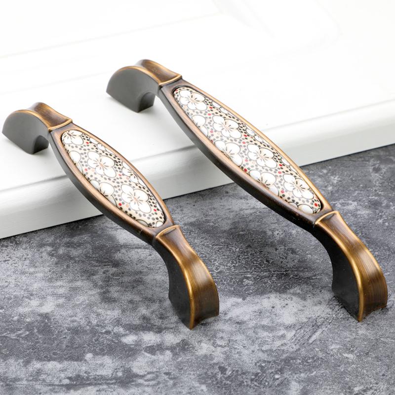 1 шт. с установочным оборудованием, полированная отделка, ручки для шкафа, легкие, роскошные, керамические, старинные, антикварные, бронзовые ручки для шкафа