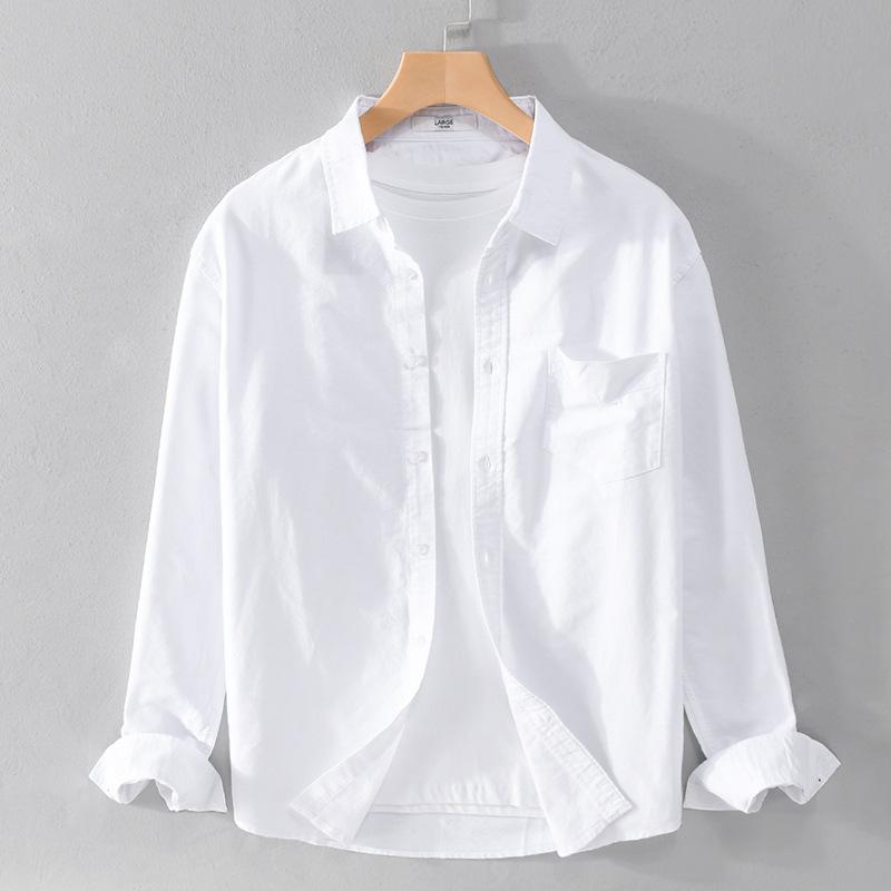 Мужская рубашка Oxford Woven с длинным рукавом из хлопка, повседневная, простая, однотонная рубашка, тонкая, белая, модная, мужская