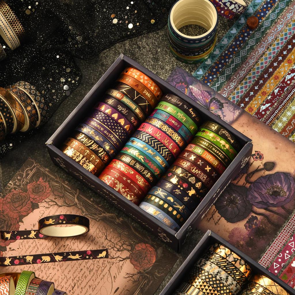 36rolls Best Wishes Washi Tapes Set Basic Pattern Gold Stamping 7mm Lace Adhesive Masking Decoration Stickers Gift Packing