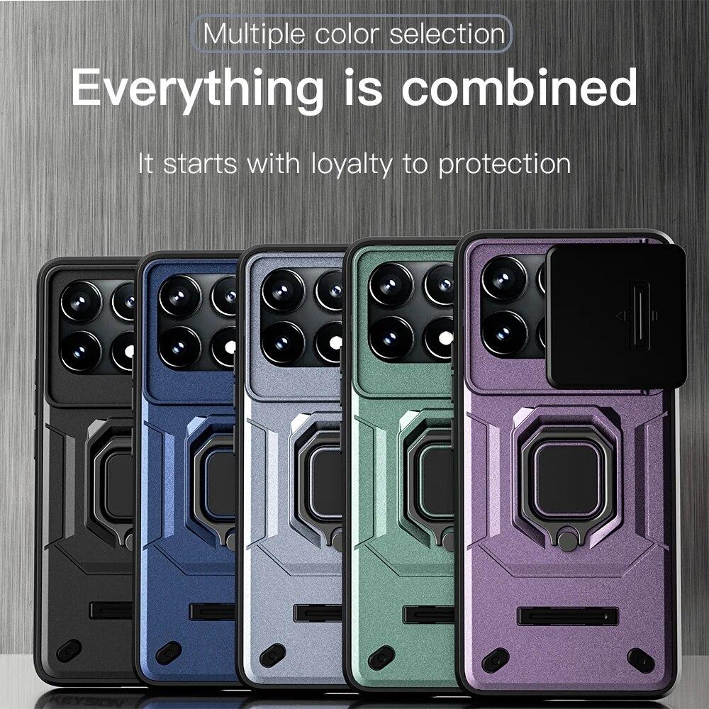 KEYSION Противоударный защитный чехол для Xiaomi POCO X6 Pro, защитное кольцо для объектива камеры, подставка, задняя крышка для телефона POCO X5 Pro 5G