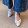 Fashion Women Sandals Temperament Pointed Toe Woven Hollow Shoes Breathable Rear Empty High Heels Sandals Baotou One-word Strap Sandals