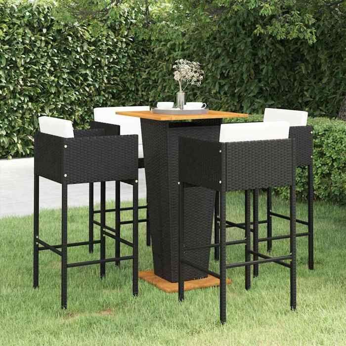 Maison Exclusive - Ensemble de bar de jardin 5 pcs et coussins Résine tressée Noir