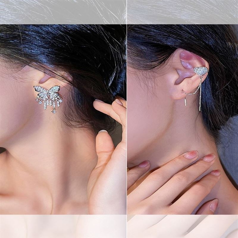 Циркониевые серьги-бабочки с бахромой, изысканный темперамент, универсальные серьги-пусеты, нишевая мода, серьги с высоким чувством стиля, женские
