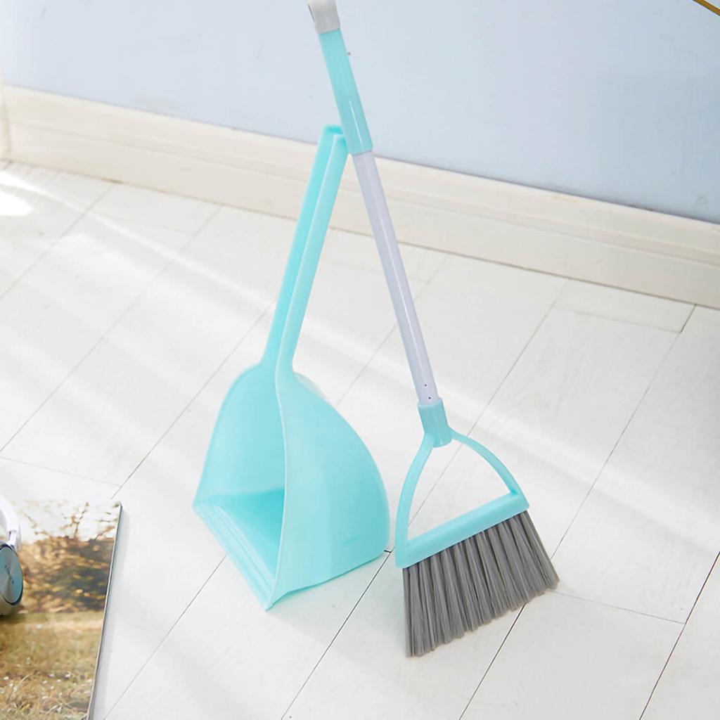 Kids Dustpan Set Soft Fur Plastic Small Broom Dustpan for Baby Kids Toys Kindergarten Green