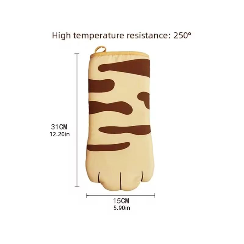 Microwave Long Cotton Gloves Cute Cat Paws Oven Insulation Gloves Heat Resistant Non-Slip Single Glove Kitchen Bakings Supplies