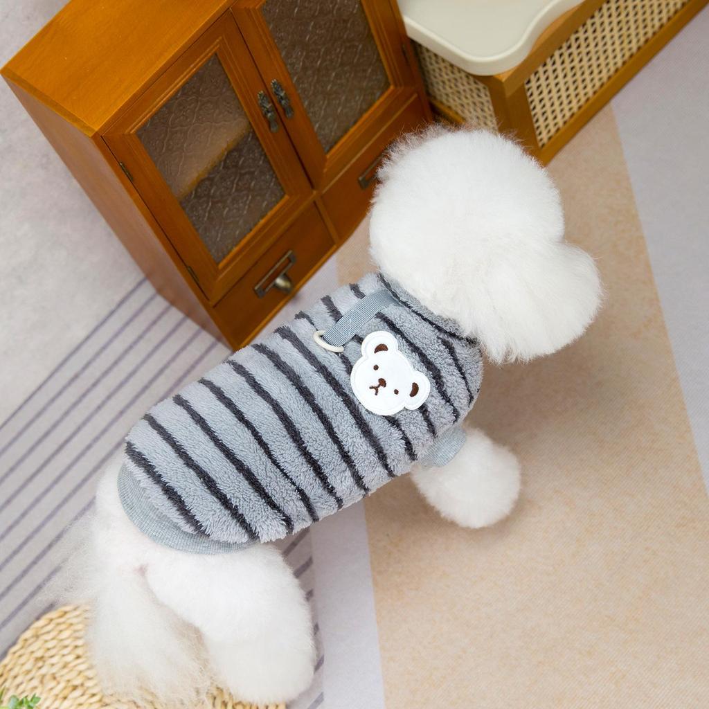 Осенне-зимняя одежда из плотного полосатого бархата в корейском стиле для маленьких собак (Тедди, померанский шпиц)