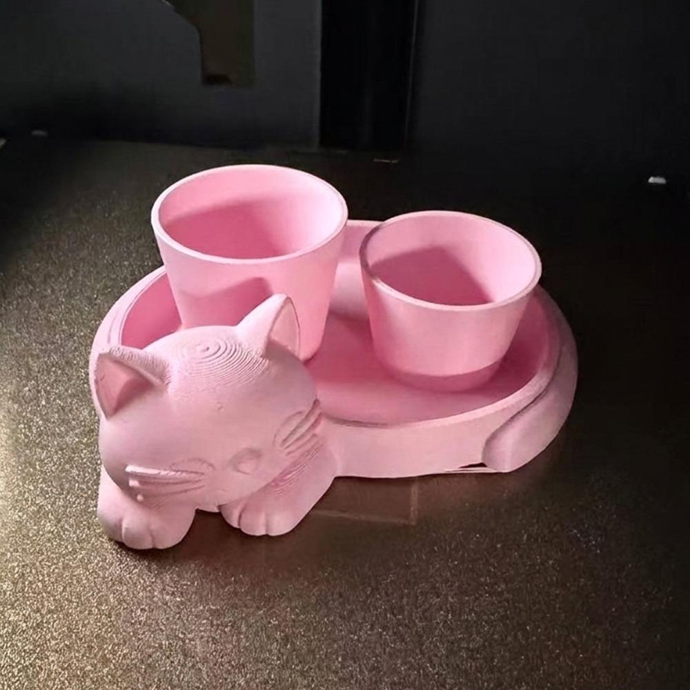 3D Printed Cat-Shaped Flower Pot Cute Animal Mini Potted Plant Jewelry Tray  Indoor/Outdoor Use