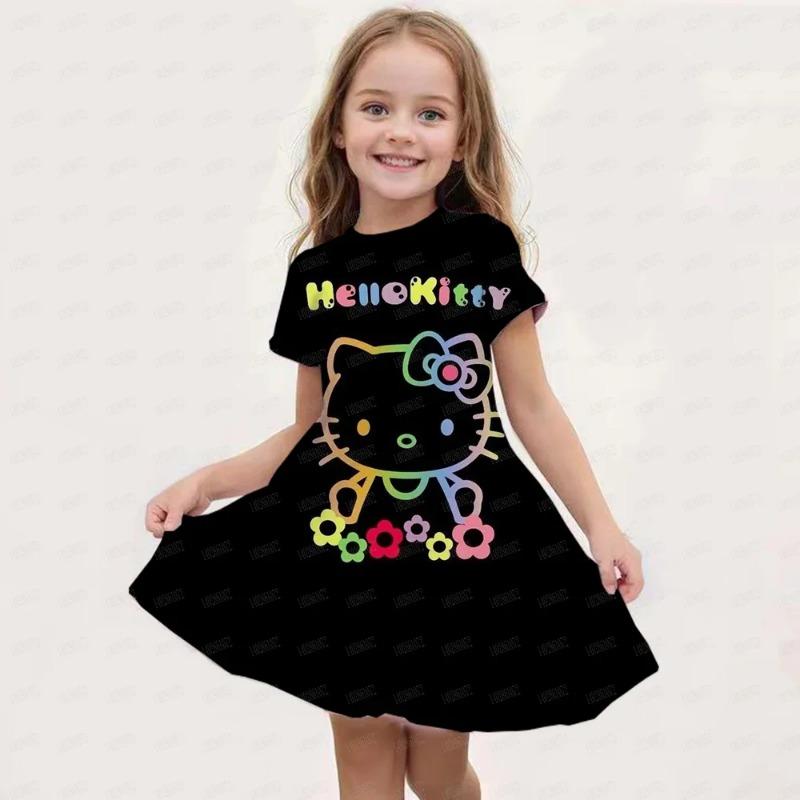 Летняя Новая Детская Одежда Платье Без Рукавов С Принтом Hello Kitty Для Девочек 3-14 Лет Повседневное Дышащее Платье Принцессы