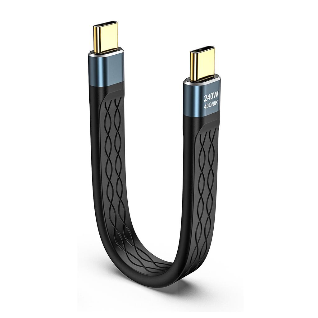 Короткий кабель Type-C на Type-C 240 Вт, Быстрая зарядка, Шнур USB-C, Передача данных 40 Гбит/с, 8K, Плоский, Тонкий, FPC, Кабель-удлинитель для данных и зарядки