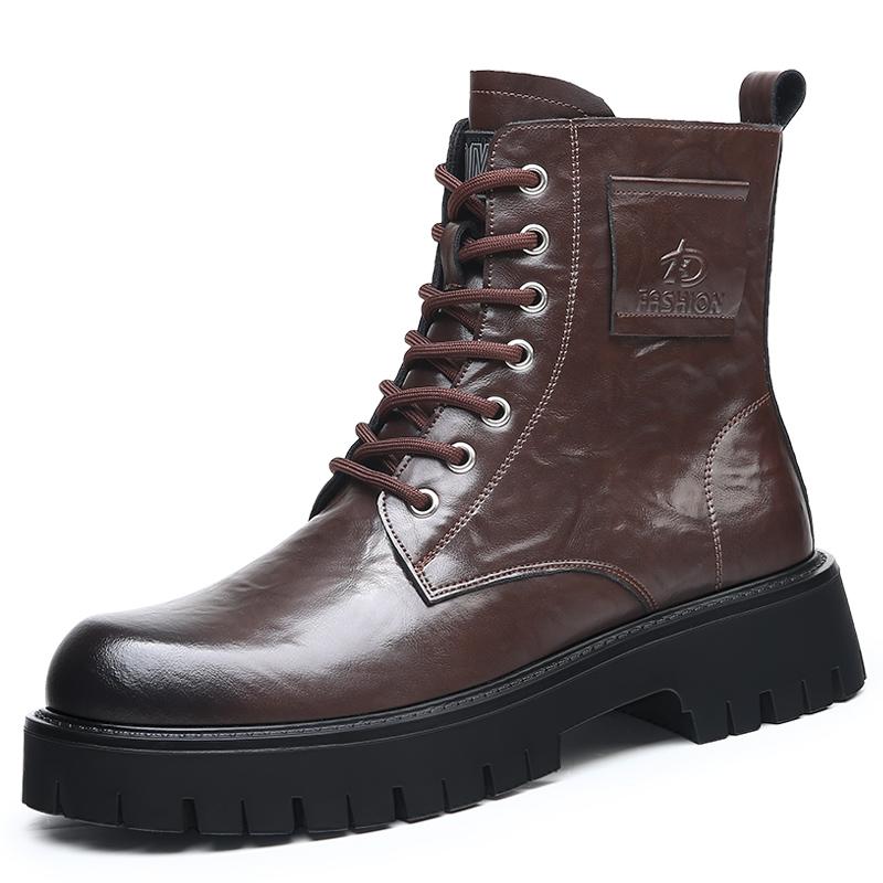 Элегантные простые мужские кожаные ботинки на платформе с высоким верхом и квадратным носком, британские ботинки «Челси» для мужчин, официальная деловая обувь класса люкс, осень