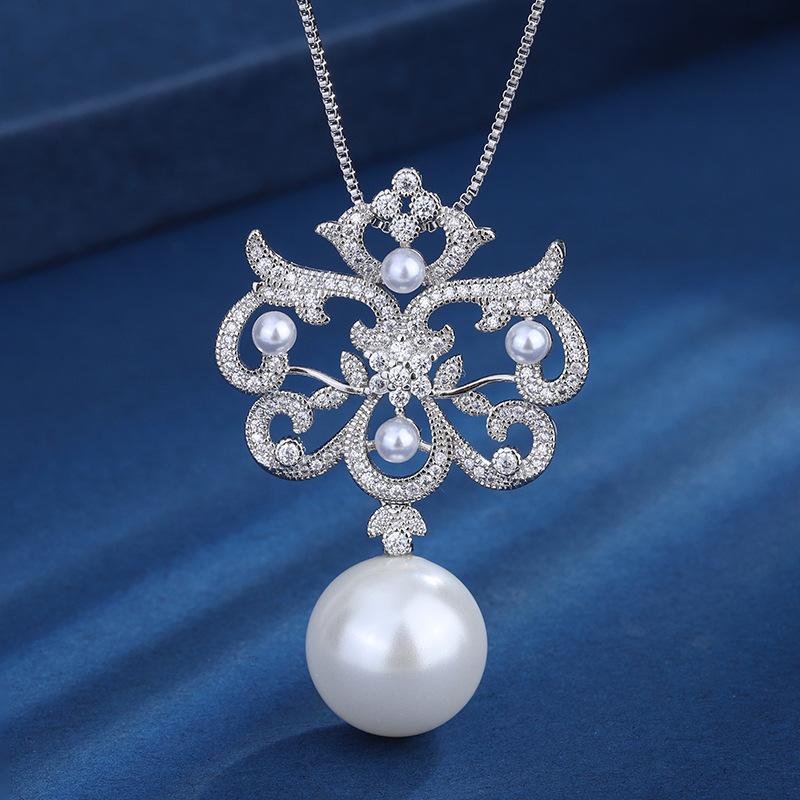 Jewelry Copper Bottom Gold-Plated Fritillary Pearl Creative Pearl Diamond Pendant Necklace 16Mm