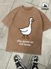 Sillu Goose On The Loose Print Snow Wash Man TShirt Summer Cotton Retro Tee Fashion Short Sleeve Unisex Loose ONeck Top