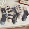 Greyish-blue Striped Women's Mid-calf Socks for Autumn and Winter, Warm, Thick and Cute Lace Trendy Long Calf Socks