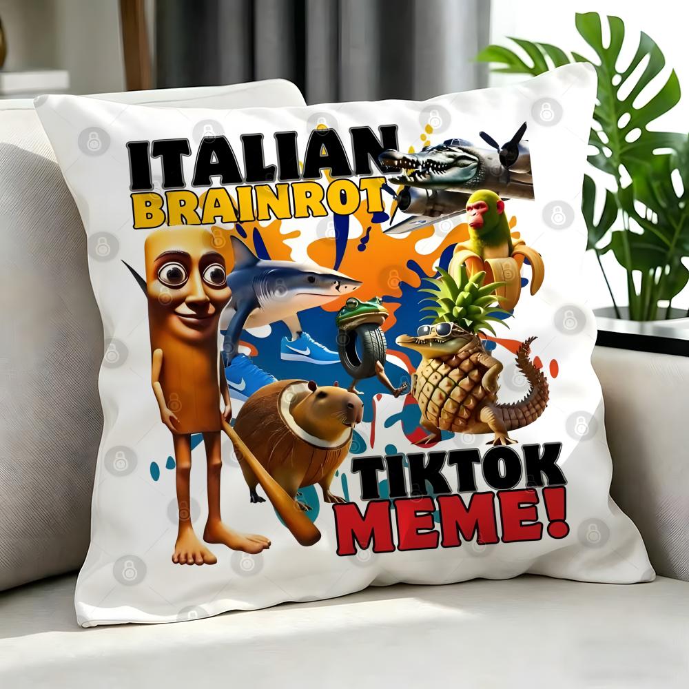 Meme Italian Brainrot Cushion Cover Cushion Cover Set 4Pcs 50X50 45X45 40X40 Pillowcase Decorative Sofa Home Decor