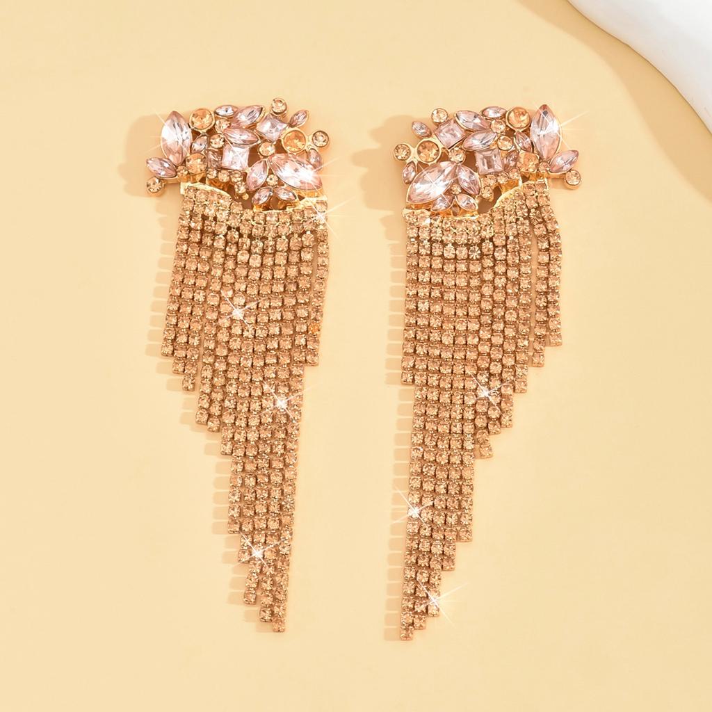 2PC Women's Fashion Copper Inlaid Diamond Claw Chain Exaggerated Tassel Earrings Jewelry Suitable for Date, Party, Festival Gift