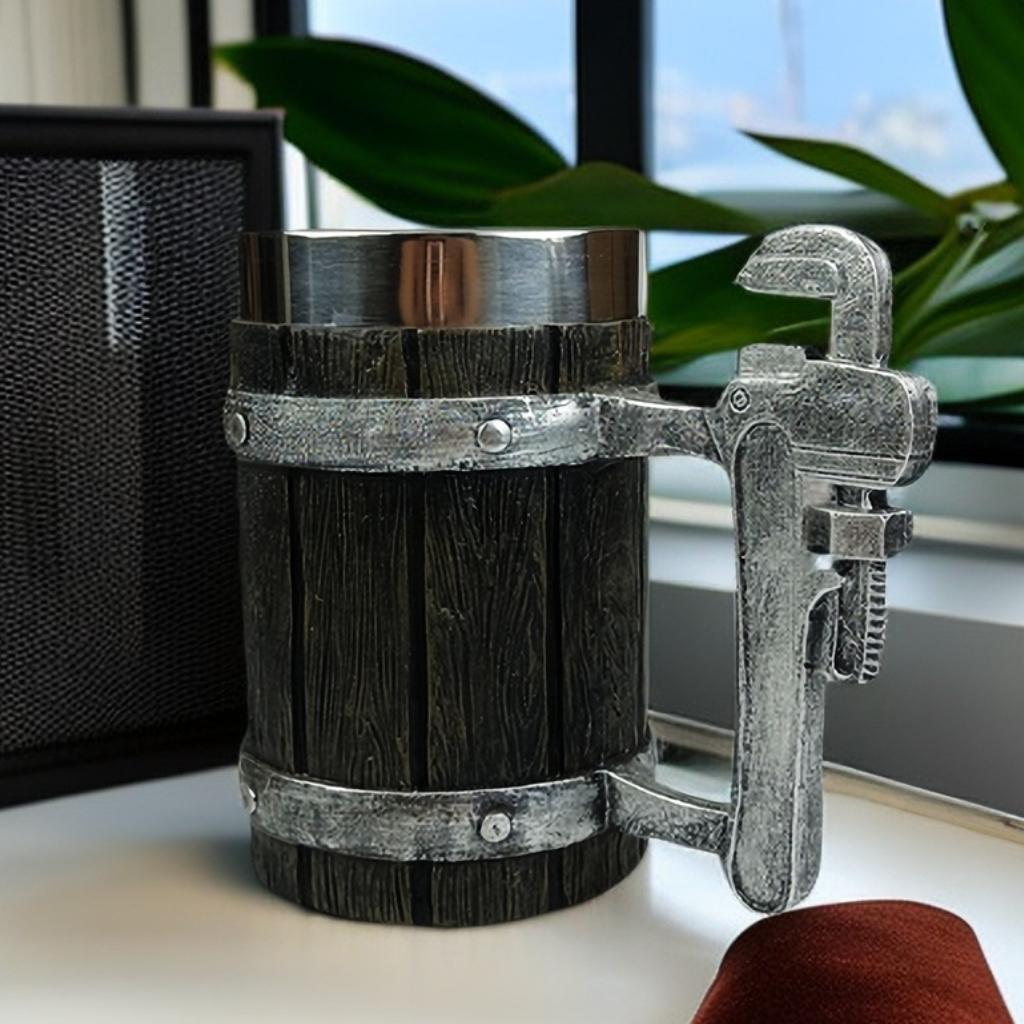 Винтажная дубовая бочка Viking, пивная кружка с вкладышем из нержавеющей стали, кофейная чашка, чайная кружка, большая вместительная кружка, подарок для паба-бара