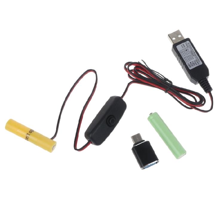 Кабель-переходник Type C/USB на 3V LR03/AM4/LR03 Заглушка-батарейка с переключателями