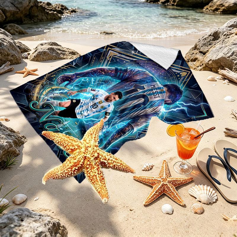 Custom Name Personalized Leo Messi Print Beach Towel, for Trip Camping Beach Party Home Decor, Birthday Gift for Family & Friends