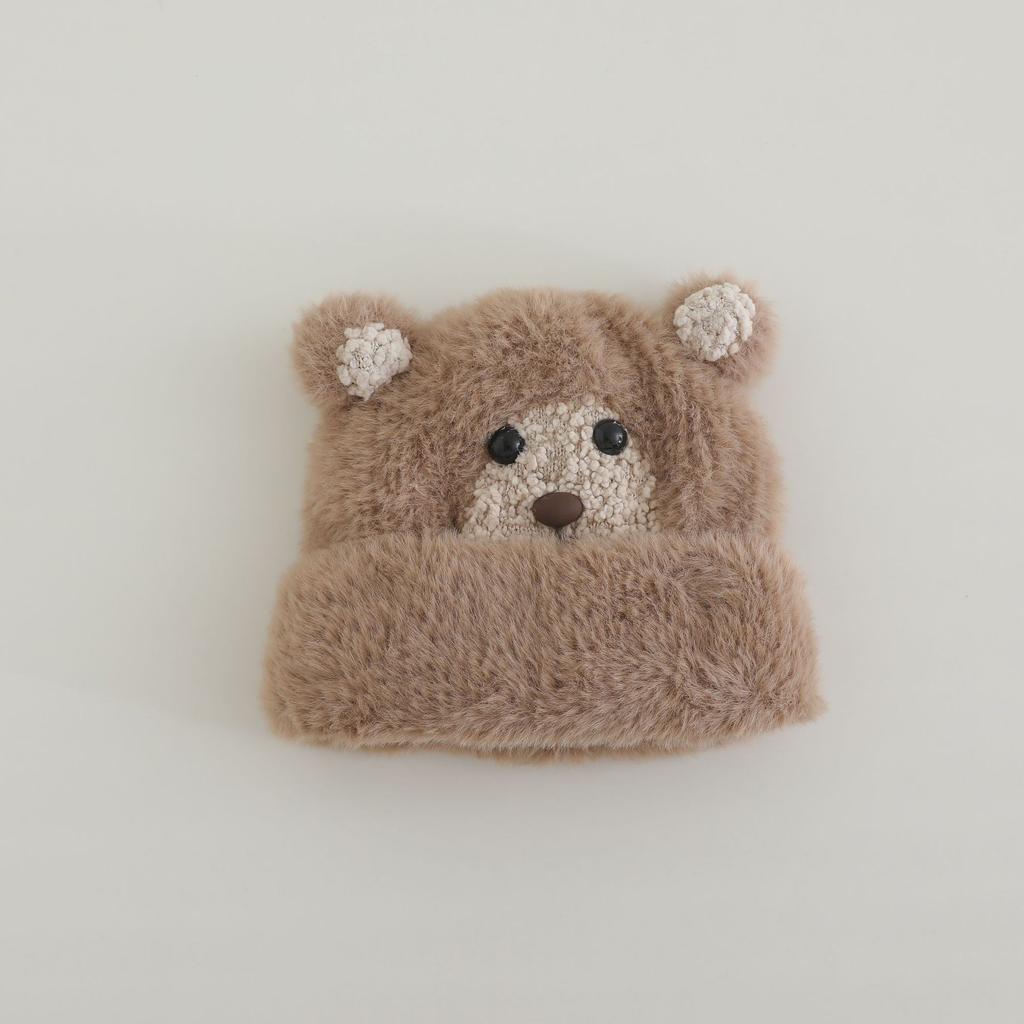 Милая Милая Кукла Медведь Плюшевая Шапка для Женщин на Осень и Зиму Новая Теплая и Утолщенная Шапка-Пуловер, Подчеркивающая Маленькое Лицо